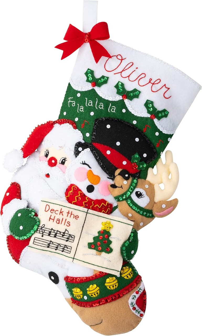 Felt Applique 18" Stocking Making Kit, Santa's Christmas Carols, Perfect for DIY Arts and Crafts